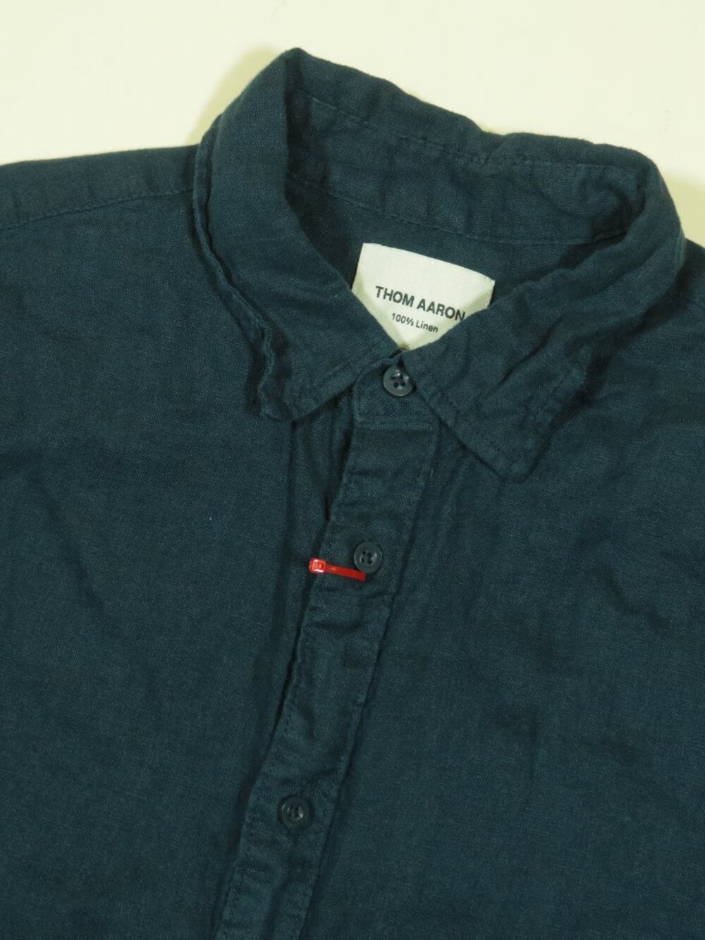 Thom Aaron Shirt Mens M Blue Linen Short Sleeve Button Up Pocket Casual Summer